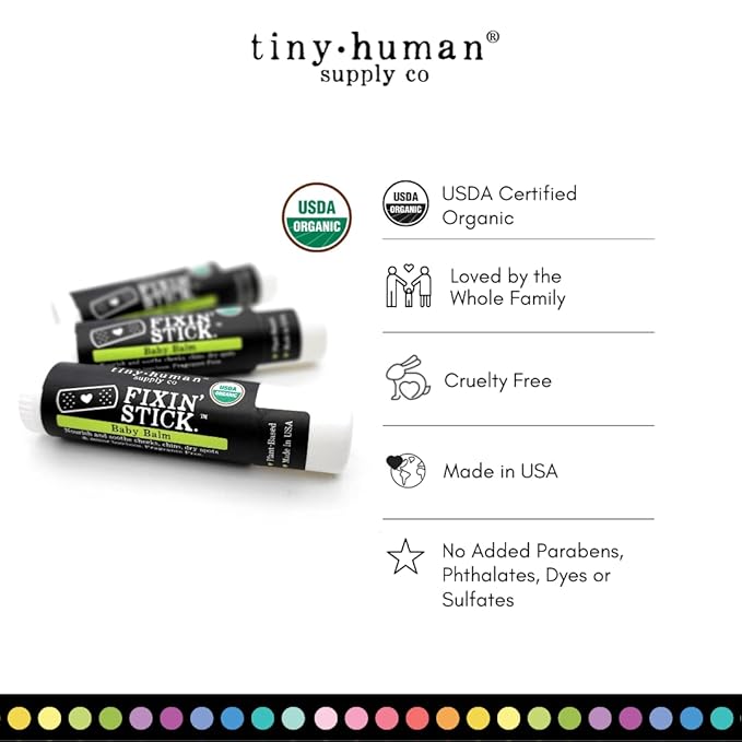 Fixin' Stick Organic Baby Balm 0.5oz, 1-pack for Baby's Red Cheeks, Drooly Chins, Drippy Noses and Dry Skin. No Artificial Dyes, Fragrances or Petrolatum. Cruelty Free. Made in USA.