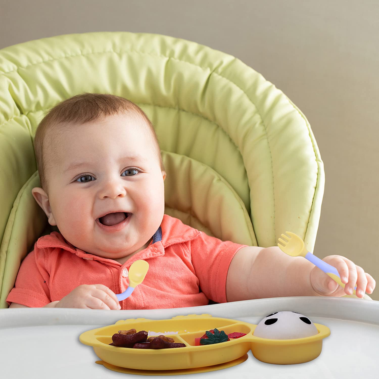 NICINGU Baby plates with Suction,Silicone Suction Plates for Baby Toddler Kids BPA Free Microwave Dishwasher Safe -Plate yellow tortoise sets