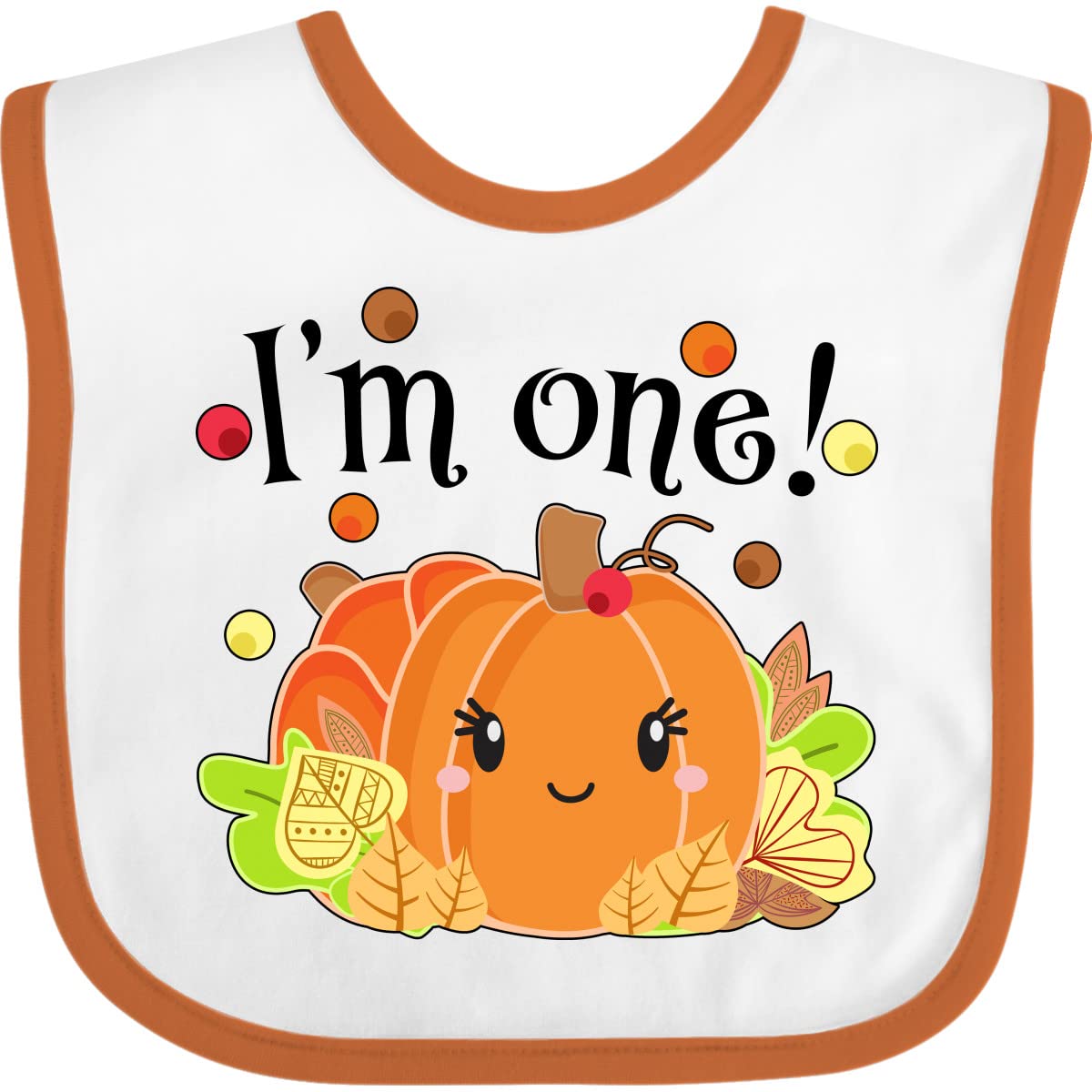 inktastic I'm One- Pumpkin Birthday Autumn Baby Bib Heather and White 331b5