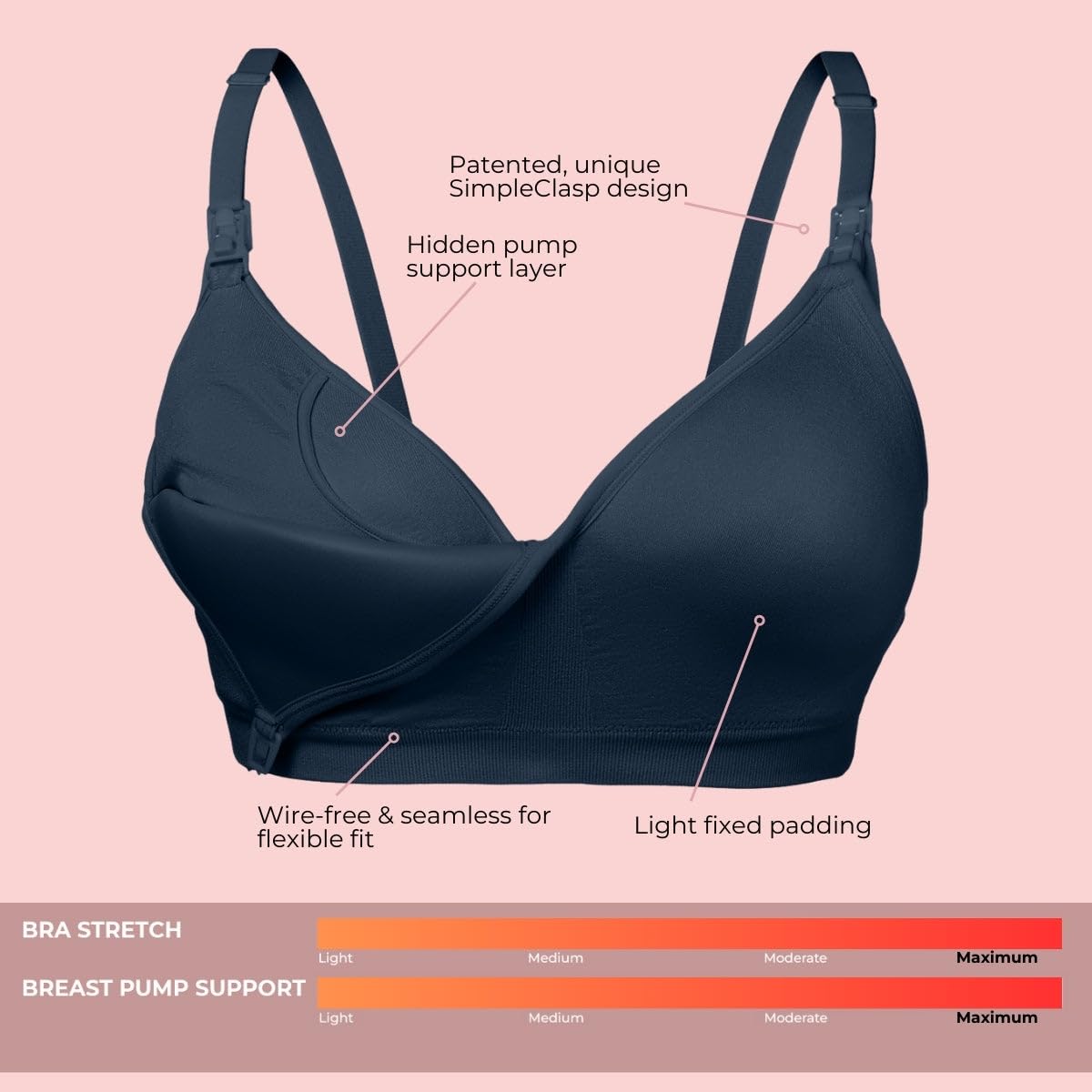Simple Wishes Pumping Bra Hands Free, Molded Cup Nursing Bra Black