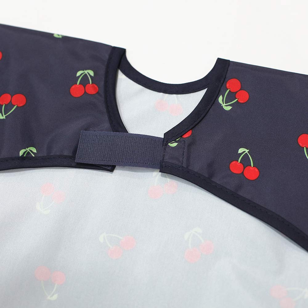 Plie Short Sleeve Waterproof Bib for Toddlers – Easy Clean Feeding Apron for Mealtime, Daycare, Self-Feeding & Messy Play, Lightweight BPA-Free Baby Bib (6–24 Months) - Navy Cherry