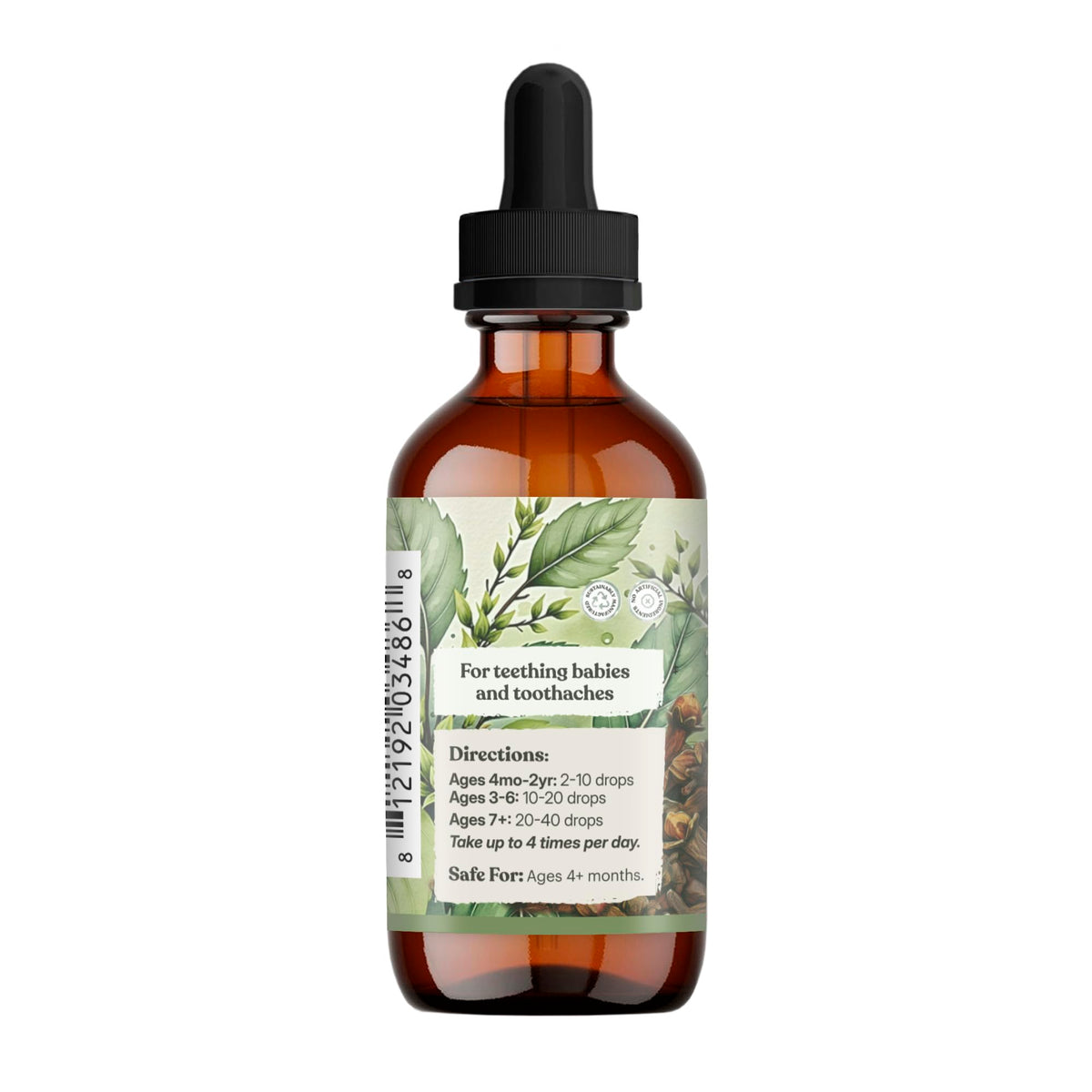 Earthley Wellness Teeth Tamer, Teething Relief for Babies & Kids, Organic Herbal Formula, 3 Month Supply (1.69 oz Glass,1,000 Drops)