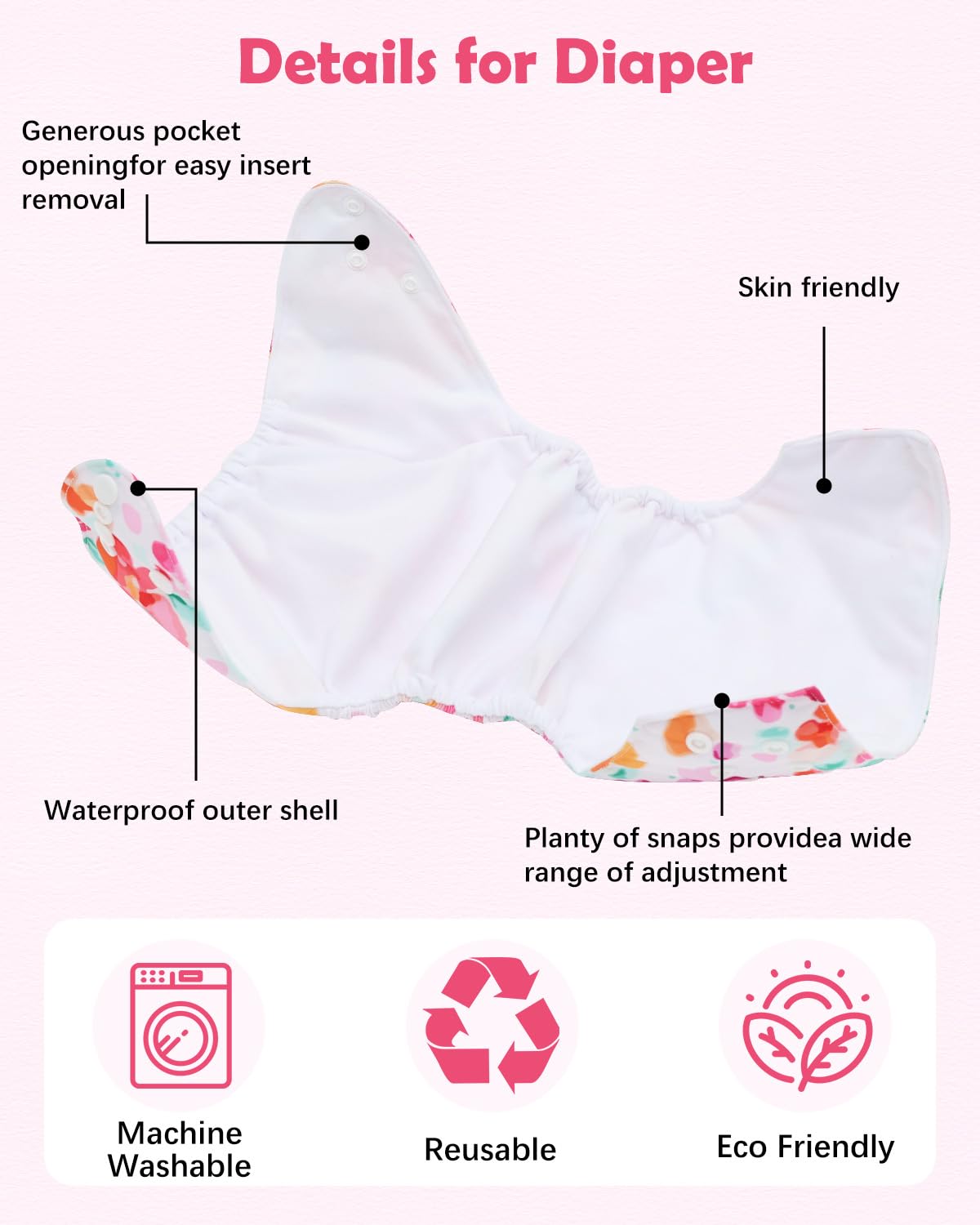 Babygoal Baby Cloth Diaper 6 Pack with 6pcs Inserts and Wet Bag for Fitted Diapers and Prefolds, Adjustable and Reusable Covers for Toddler Boys and Girls