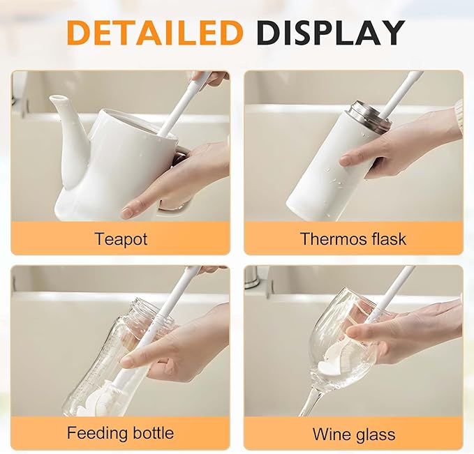 360° Flexible Silicone Bottle Brush with Long Handle,2025 New Multifunction Cleaning Foldable Cleaning Tool,Soft Bristle Silicone Cup Brush for Narrow Neck Bottles,Water Bottles (Pink A/1pcs)