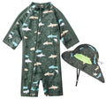 Toddler Baby Boys Swimsuit Rashguard One Piece Zipper Bathing Suit with Sun Hat Infant Swimwear Sunsuit UPF 50+（Green Shark，3-6 Months）