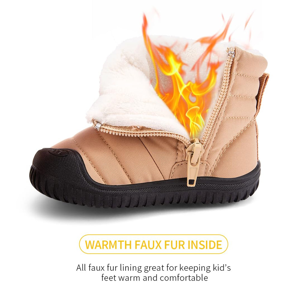 BMCiTYBM Baby Snow Boots Boys Girls Winter Infant Shoes Non Slip 6 9 12 18 24 Months Faux Fur Camel Size 12-18 Months Toddler