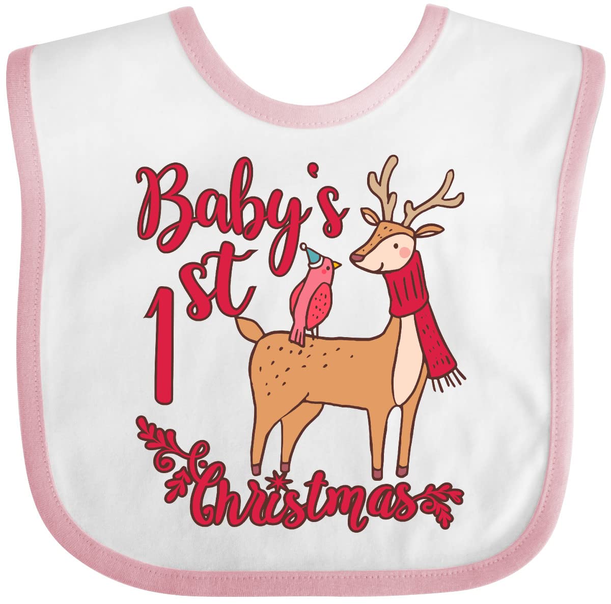 inktastic Baby's First Christmas Baby Bib White and Pink 3ff47