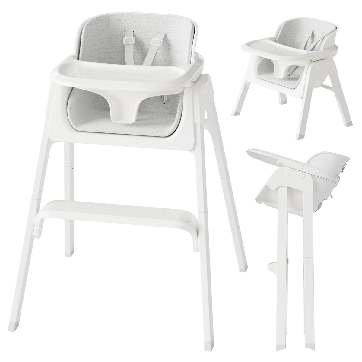 Fodoss Baby High Chair, 4-in-1 Convertible Gray for Babies & Toddlers