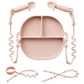Andy Bear Silicone Plates for Babies with Suction Divided Baby Spoons Silicone Baby Toy Straps All-in-one Plates Silicone Placemat for Babies Toddlers Attachable Tethers & Built-in Suction Cups-Blush