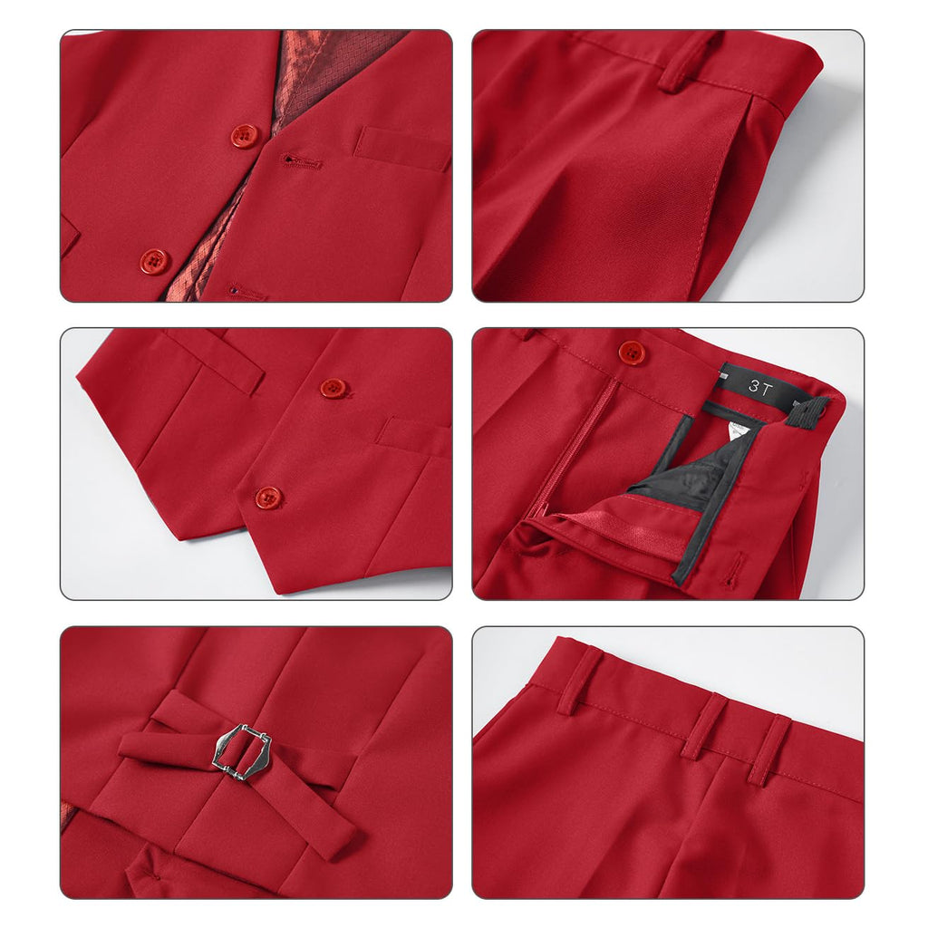 Boys Suit Vest Set Formal Dress Suits Wedding Outfit, Red, Size 14