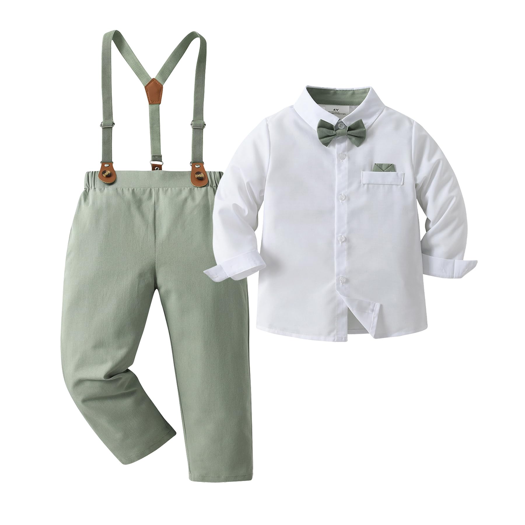 Baby Boys Pants Sets, Infant Long Sleeve Shirt + Pants + Bow Tie + Suspenders Outfits,5-6Y
