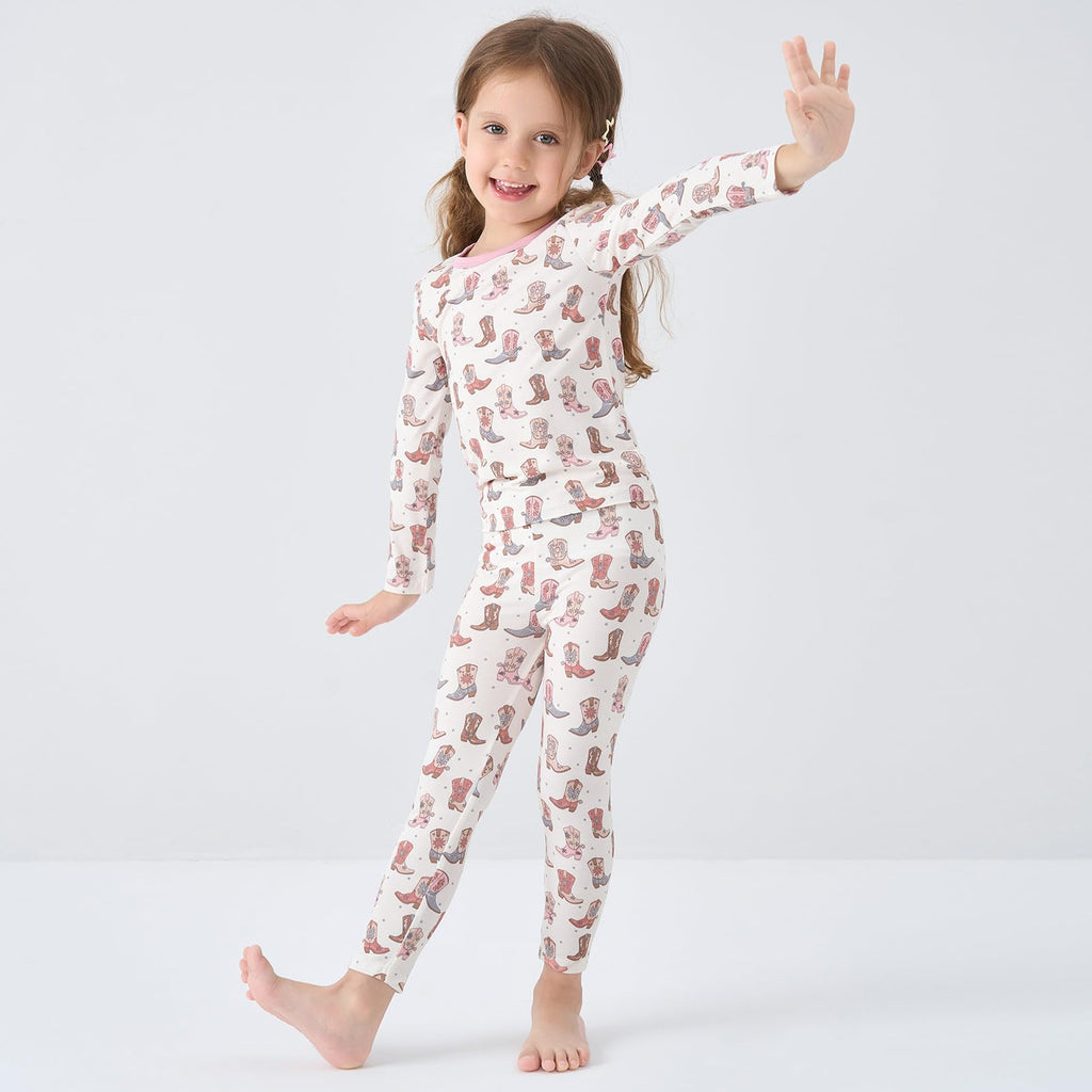 pureborn Toddler Viscose From Bamboo Pajamas Set Pjs - Little Girl Long Sleeve Snug Fit Soft Sleepwear 2pcs Western Boots 4-5T