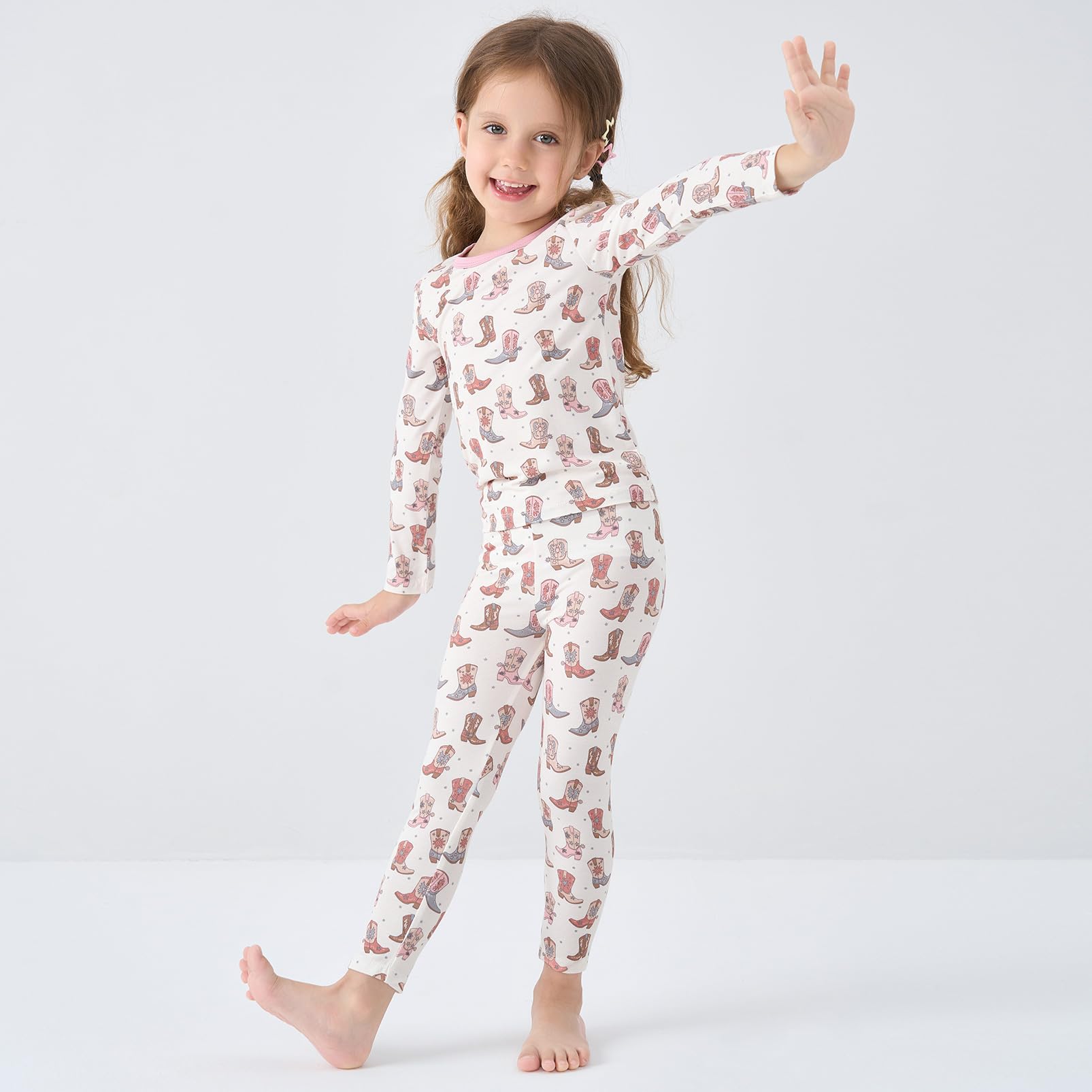 pureborn Toddler Viscose From Bamboo Pajamas Set Pjs - Little Girl Long Sleeve Snug Fit Soft Sleepwear 2pcs Western Boots 4-5T