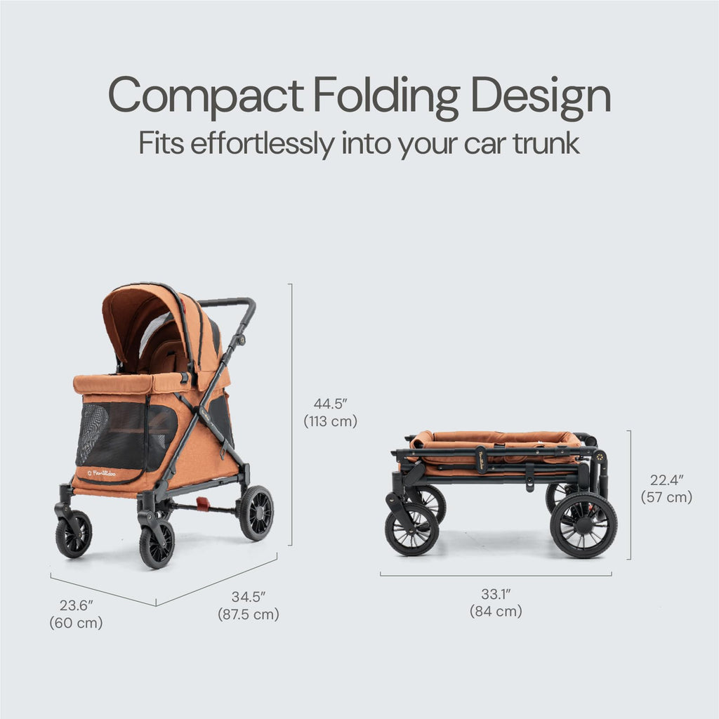 Familidoo Q1 Multi-Use Kids Wagon Stroller – Foldable, Lightweight & All-Terrain for Kids & Pets – 5-Point Safety Harness, Rain Cover & Compact Travel Design – Supports Up to 132 lbs (Burnt Orange)