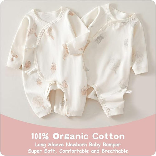 100% Organic Cotton Soft 0-6 Months Unisex Footless Newborn Baby Sleepers Pajamas Romper Boys Girls Long Sleeve