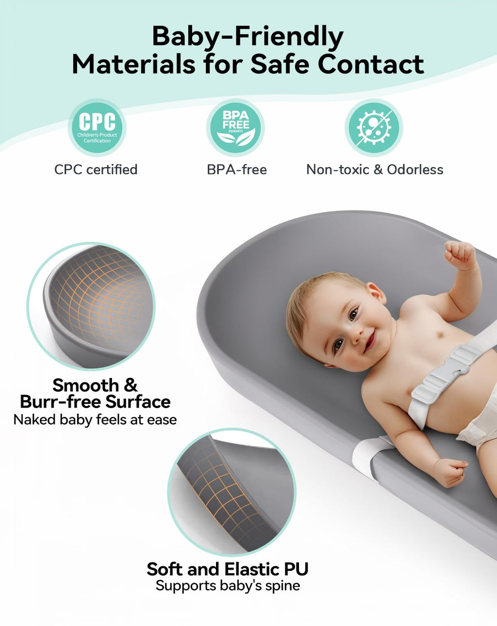 COMOMY Baby Changing Pad for Dresser - Wipeable Changing Pad with Restraining Belt, Waterproof, Soft, Lightweight and Portable, Easy to Clean for On The Go Diaper Change, Grey