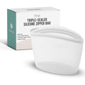 FIRGI Reusable Silicone Food Storage Bag, 6 Cups, Large Container, Made in Korea BPA-Free Platinum Silicone, Triple-Airtight Freezer Bag, Microwave Safe, Sous Vide, Meal Prep, 51oz, White