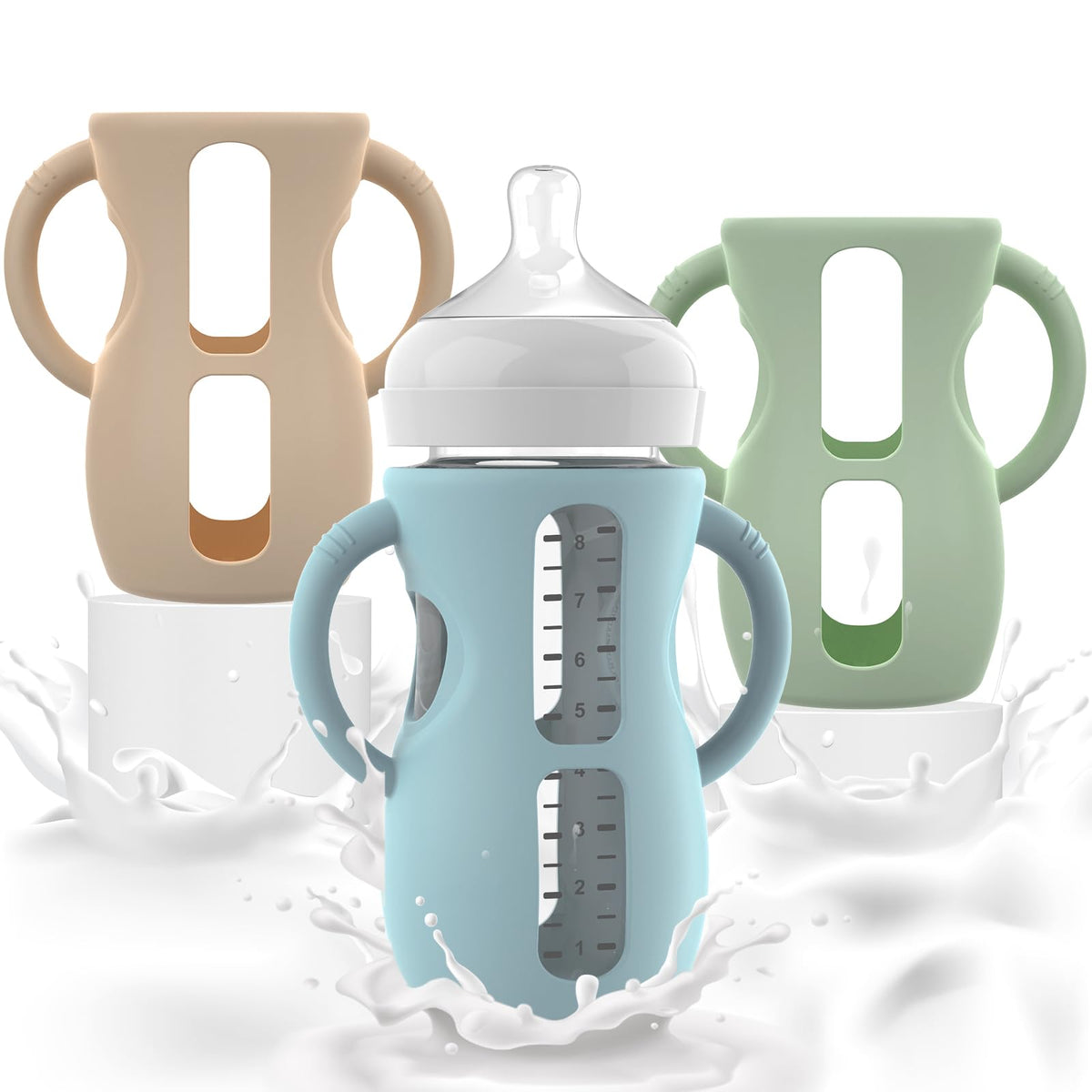 3-Pack Silicone Sleeves with Handles for Philips Avent 8 oz Glass Bottles