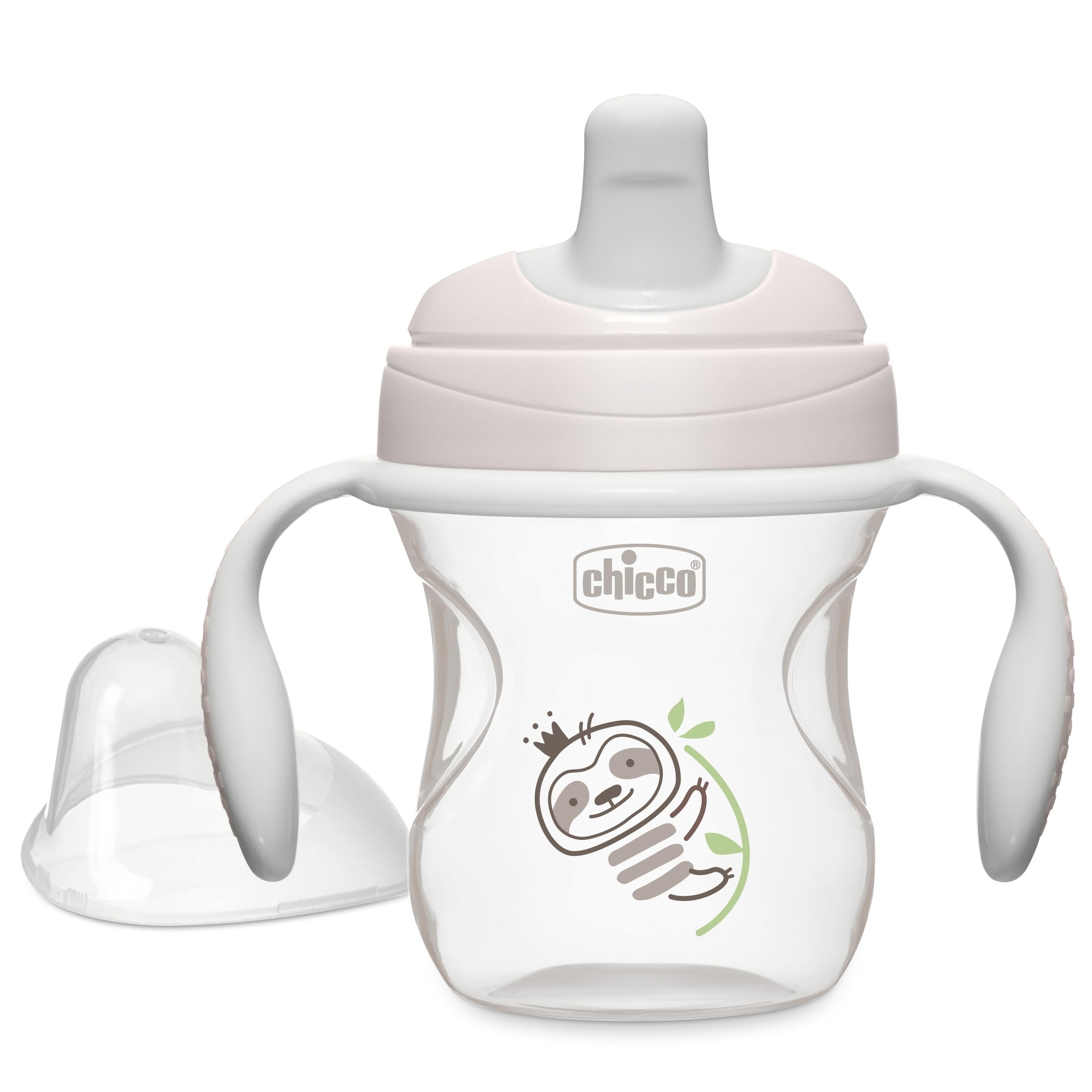 Chicco Trainer Sippy Cup 6+ Months, 7oz Baby Training Cup with Bite-Resistance Semi-Soft Spout, Easy Grip Removable Handles, Measurement Markings, BPA-Free, Grey