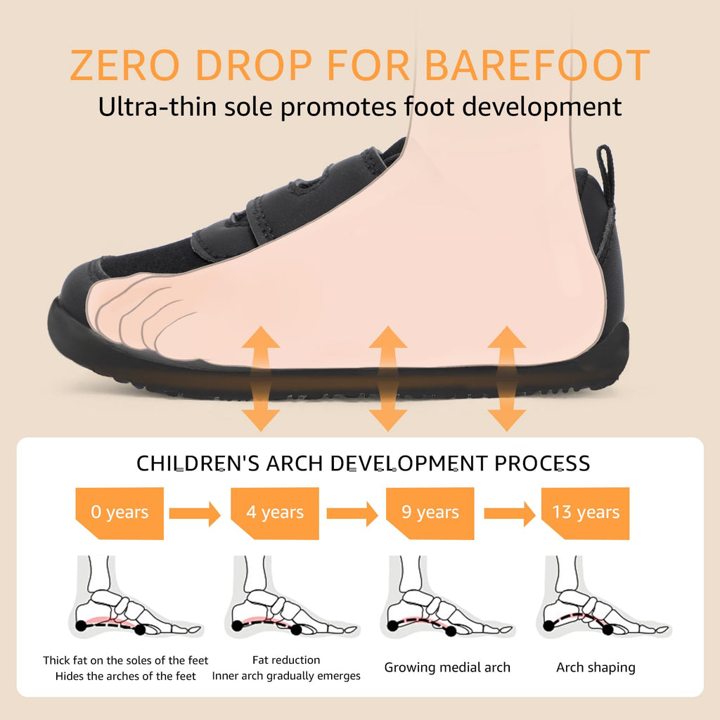 Toddler Shoes Boys Wide Toe Box Barefoot Sneaker Baby Walking Black Size 10