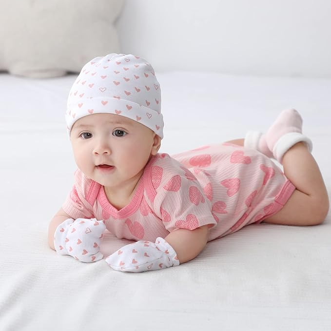 Baby Hat and Mittens Set Newborn Baby Hats Caps for Baby Boys Girls 0-6 Months 100% Cotton