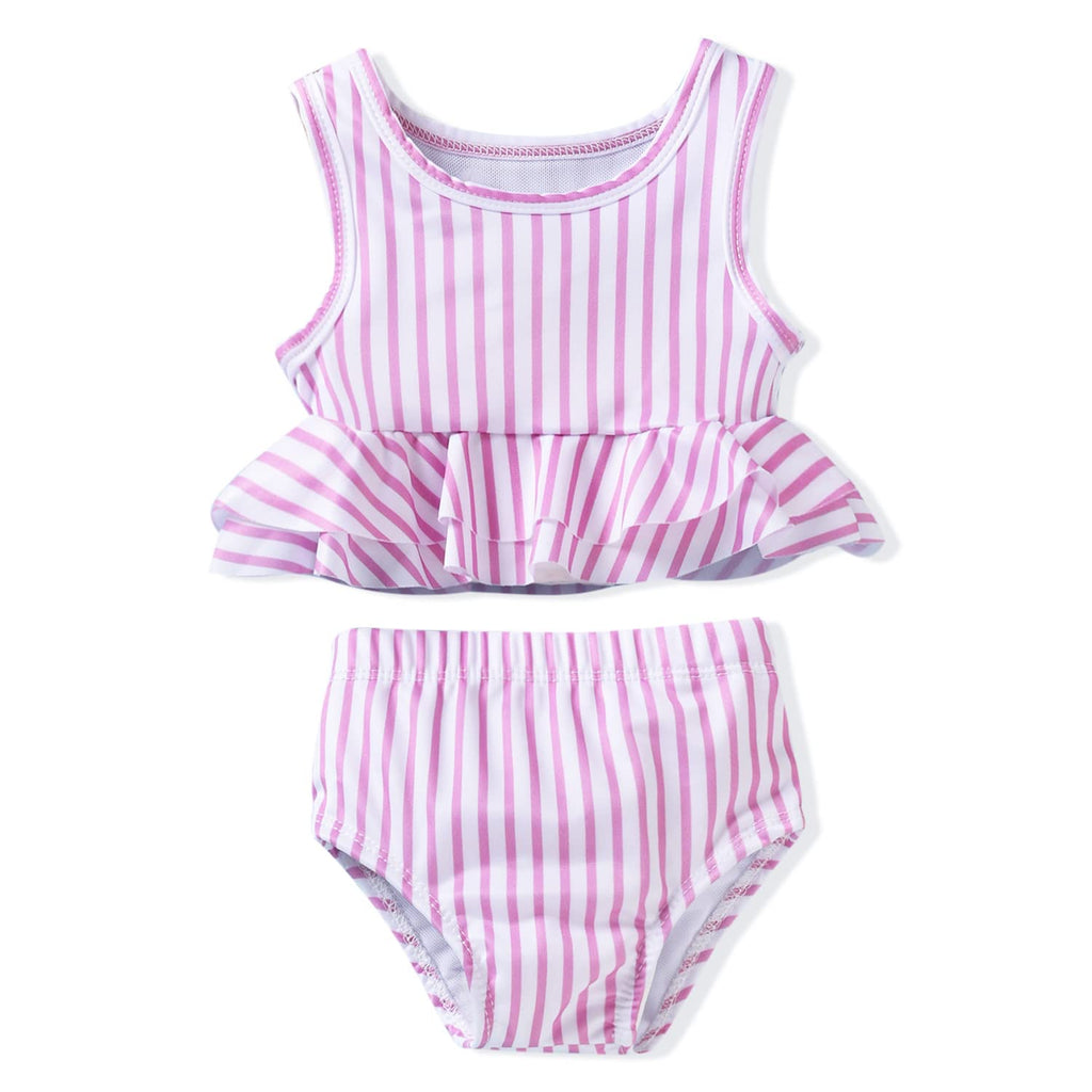 Aalizzwell Toddler Little Girls Swimsuit Two Piece Striped Ruffle Bathing Suit Bikini Tops Bottoms Swimming Suit Swimwear Beach Wear Pink 2T - 3T