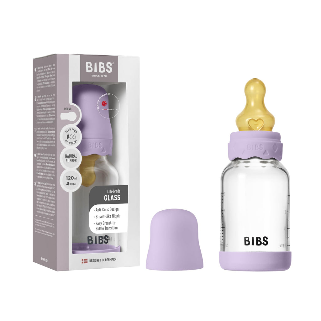 BIBS Boheme Glass Baby Bottle, 120 ml, 1-Pack, Violet Sky