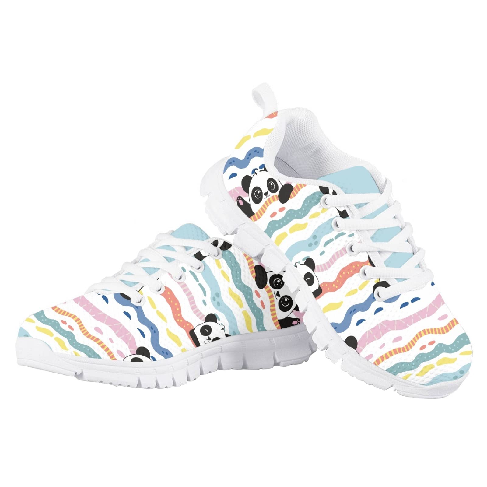 MARSVOVO First Shoes for Walking Boy Girl Comfortable Lightweight Breathable Athletic Girl Running Shoes Resistant Sport Toddler Girl Slip On Sneakers Pandas Striped Design Size 2 US