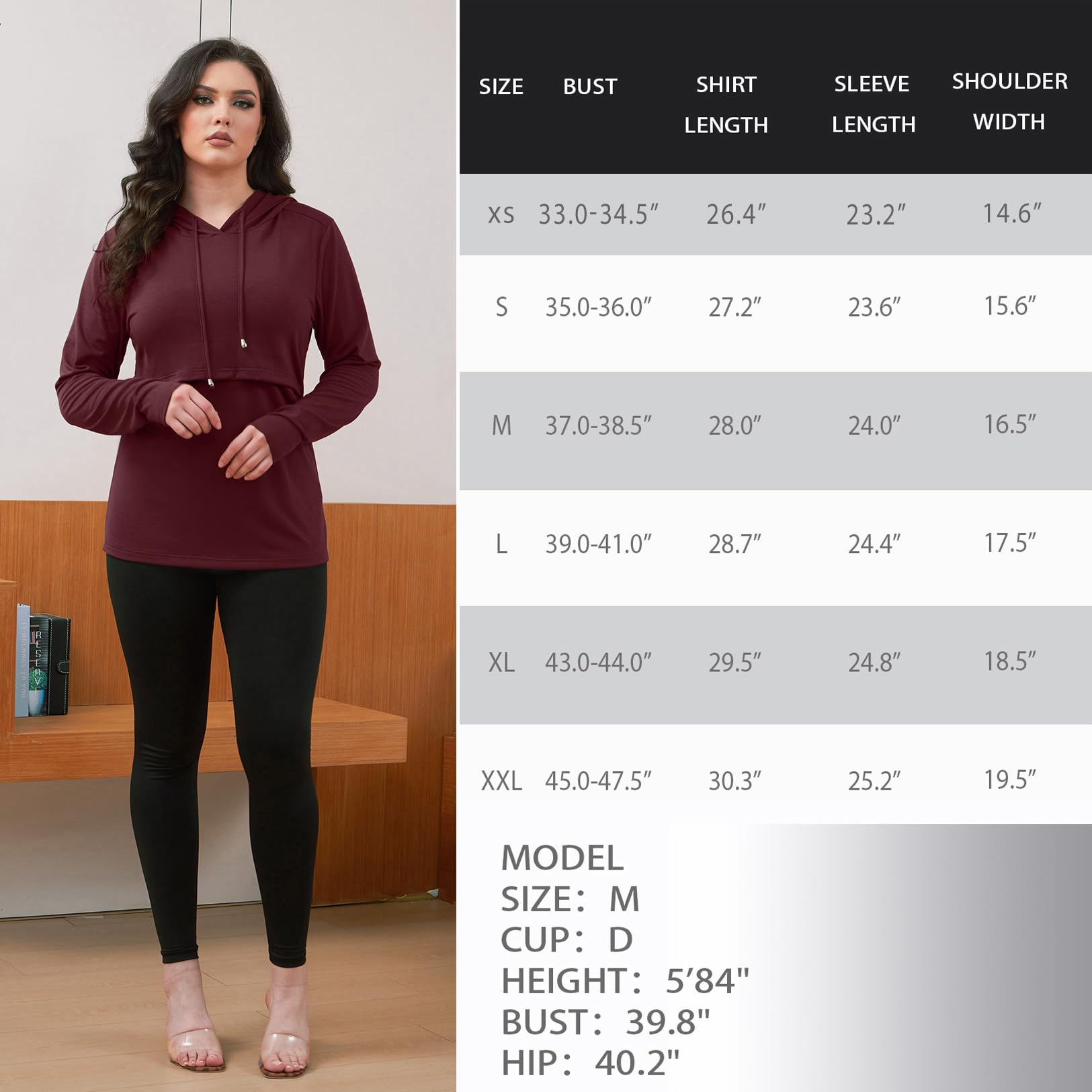 GINKANA Women's Nursing Hoodie Sweatshirt Long Sleeves Breastfeeding Maternity Tops Casual Clothes,S Burgundy Red