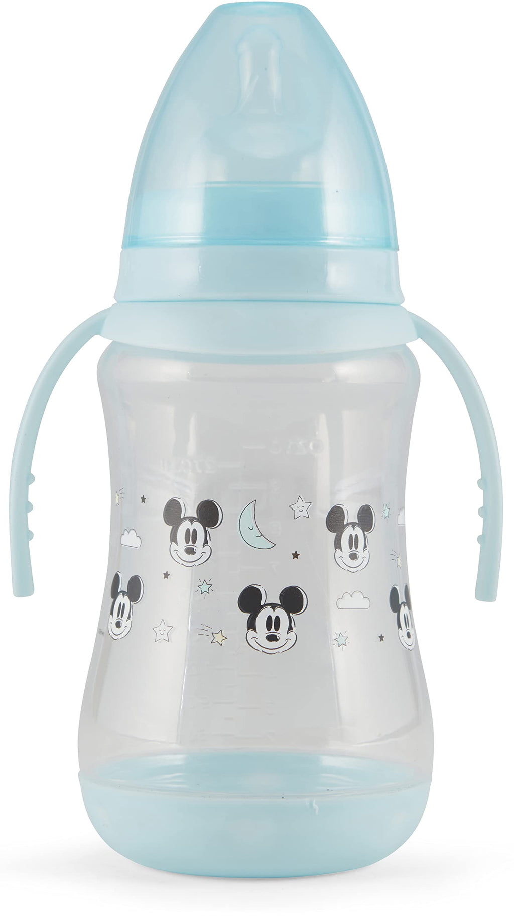 Disney 2 Pack 10 Ounce Baby Bottles with Character Prints and Colored Covers with Double Handle - BPA Free and Easy to Clean