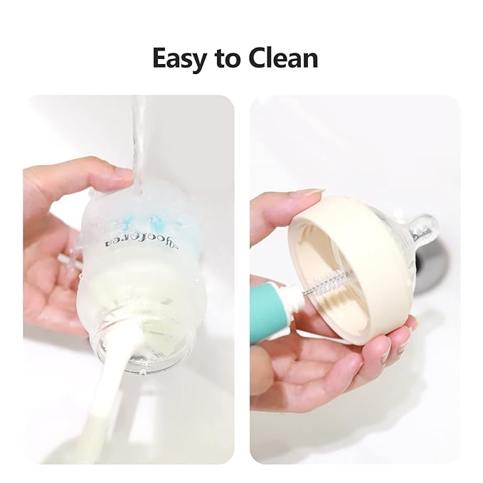 Yooforea Silicone Coated Glass Baby Bottle, 0M+ Slow Flow Nipple I Anti-Colic, Wide Neck, Stable Base I Medical-Grade Silicone Coating for Shatter Protection, BPA BPS PVC Free (2 Pack, 3 Ounce-Cream)