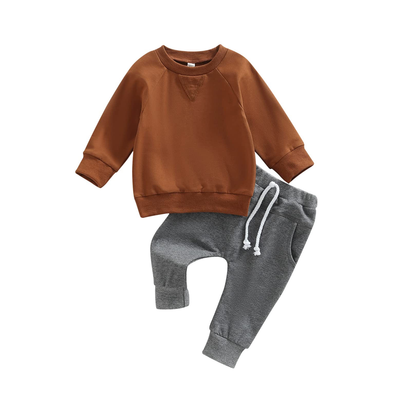 MA&BABY Toddler Baby Boy Clothes Solid Color Sweatshirt Jogger Pants Set