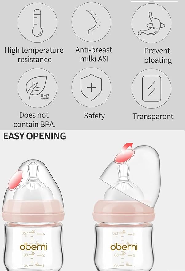 Glass Baby Bottles,Anti Colic Breastfeeding Bottle with Natural Response Nipple Size S,Wide Neck Slow Flow Baby Bottle for Baby,Newborn,Preemie 0-3 0-6 Month,BPA Free (Blue, 1 Pack, 4 Ounce)