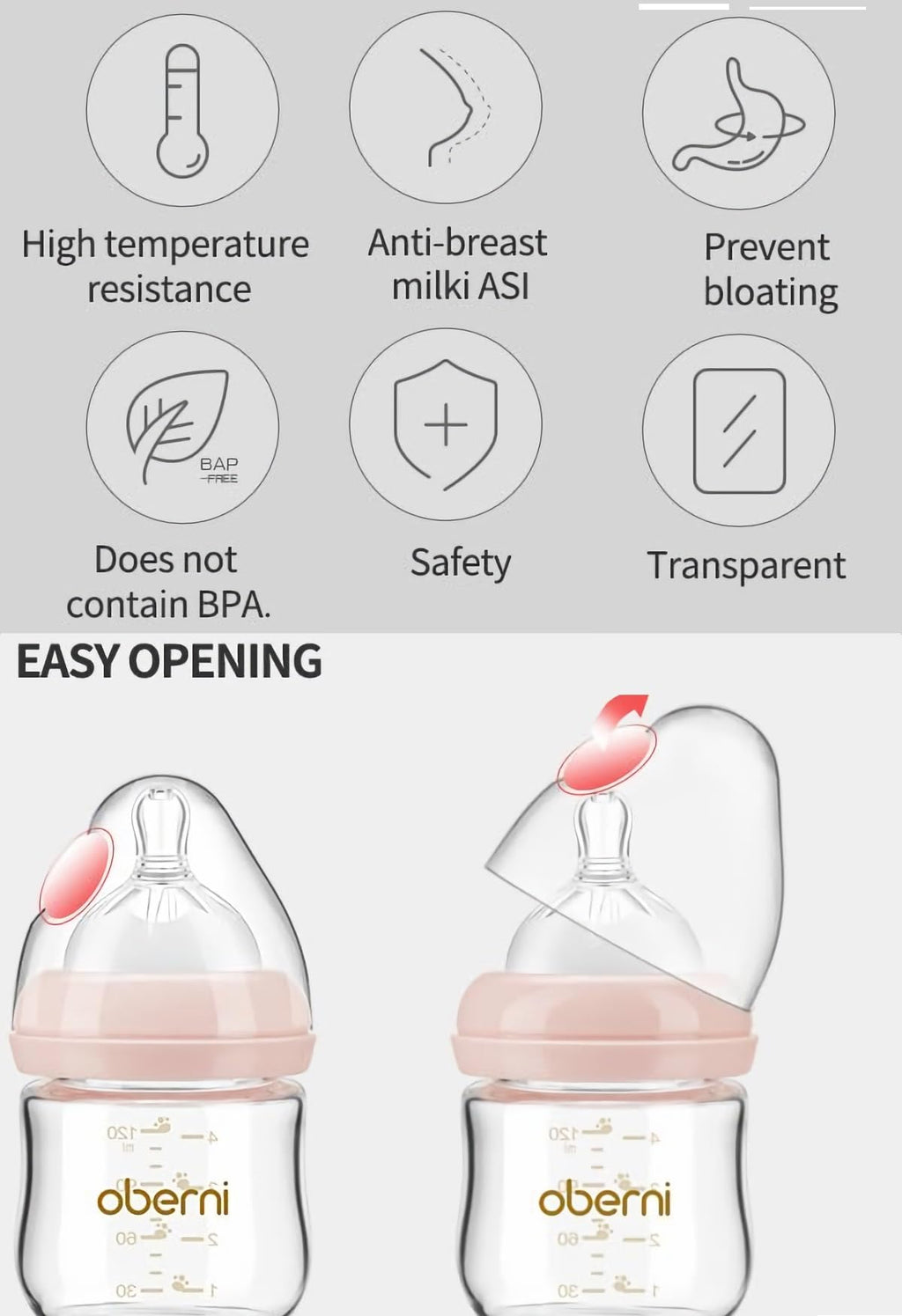 Oberni Glass Baby Bottles,Anti Colic Breastfeeding Bottle with Natural Response Nipple Size S,Wide Neck Slow Flow Baby Bottle for Baby,Newborn,Preemie 0-3 0-6 Month,BPA Free (Blue, 1 Pack, 4 Ounce)