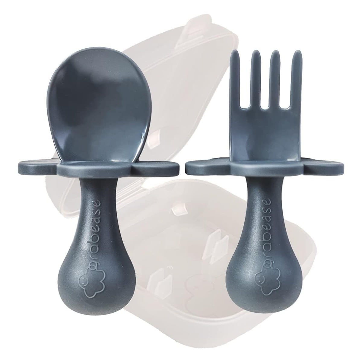 Grabease Baby Feeding Utensils Set - Travel Case for To-Go Toddler Containers - Choke-Guard for Baby Led Weaning Forks - Dishwasher Safe Toddler Spoon - Plastic, Blush, Pack of 1