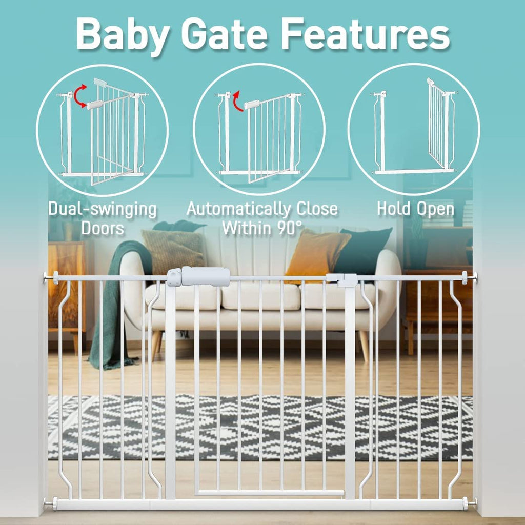 WAOWAO 29.13-33.82" Extra Wide Baby Gate Pressure Mounted 30" Tall White
