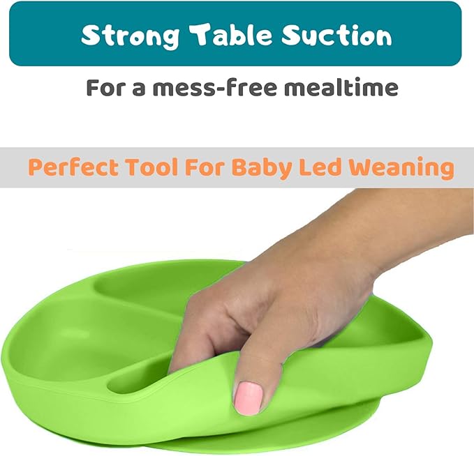 Silikong Suction Plate for Toddlers | BPA Free, 100% Food-Grade Silicone | Microwave, Dishwasher and Oven Safe | Stay Put Divided Baby Feeding Plates