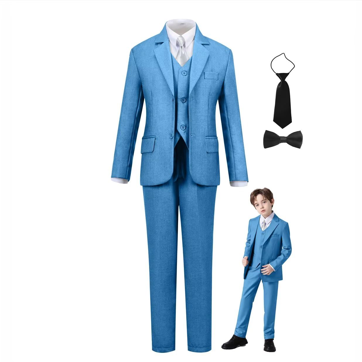 Fxzpiodi Boy Suit Slim Outfit 6 Piece Tux Jacket Vest Pants Lake Green 2