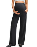 G4Free Maternity Work Pants Pregnancy Pants Over the Belly,Black,M,Petite