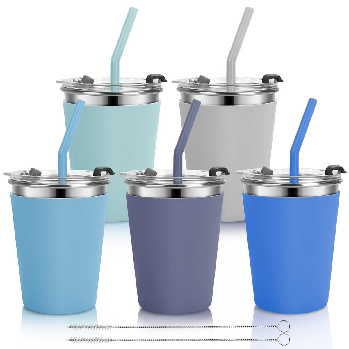 Vermida Kids Cups with Lids and Straws, 5 Pack 12oz Spill Proof Straw Cups