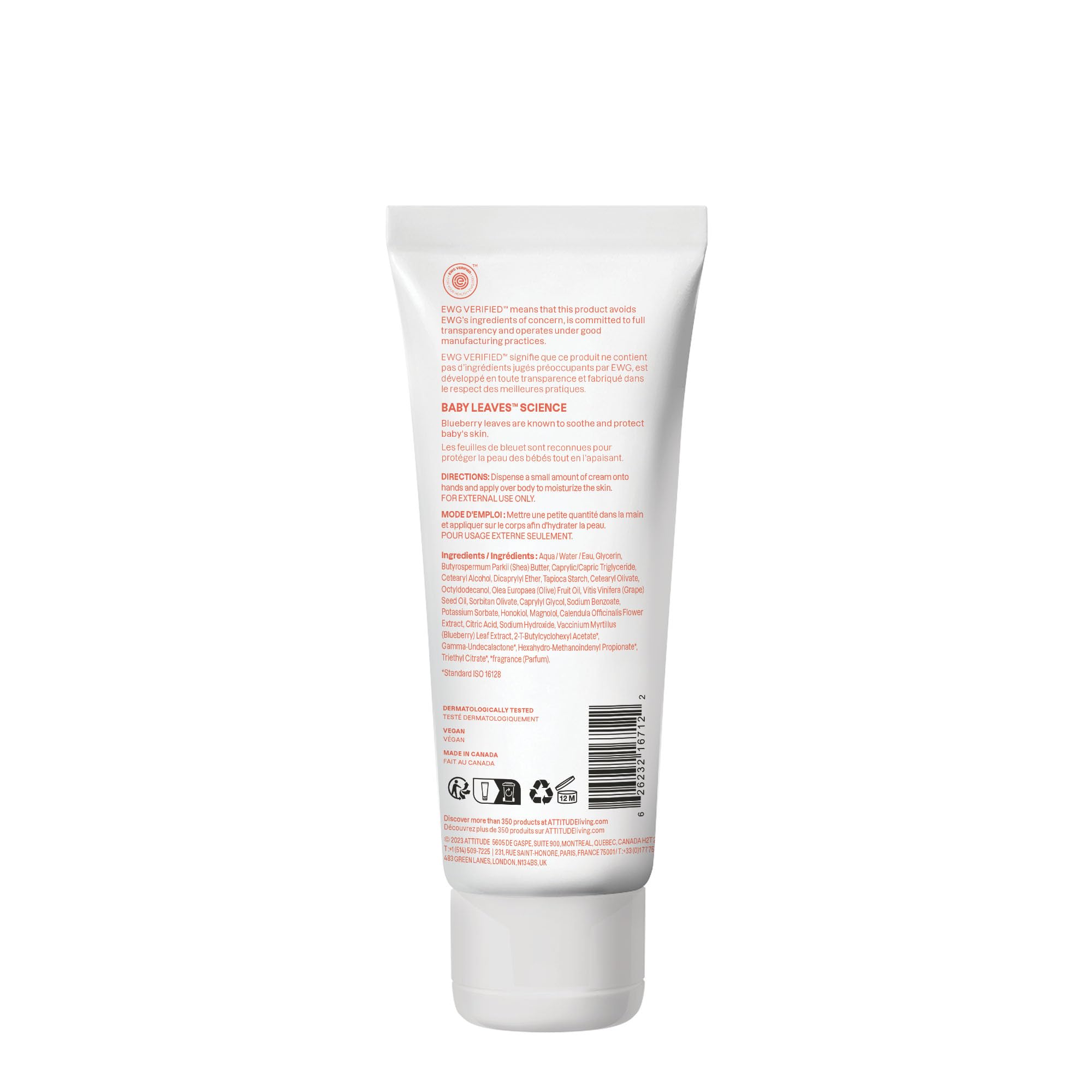 ATTITUDE Body Cream for Baby, EWG Verified, Made with Naturally Derived Ingredients, Vegan, Pear Nectar, 6.7 Fl Oz (Pack of 6)