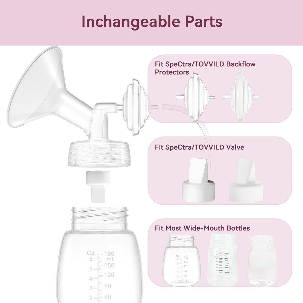 TOVVILD 19mm Breast Pump Parts Replacement Kit Compatible with Spectra S1 S2, Flange & Duckbill Valve Set, BPA Free Accessories, 6 Pack
