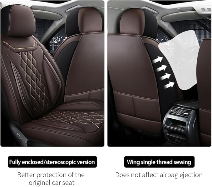 Leather Car Seat Covers for Volkswagen Atlas 2019-2023 Waterproof,Breathable and Non-Slip Napa Leather Car Interior Seat Covers,Comfortable and Durable,Easy to Install(5PCS Comfort,Coffee)