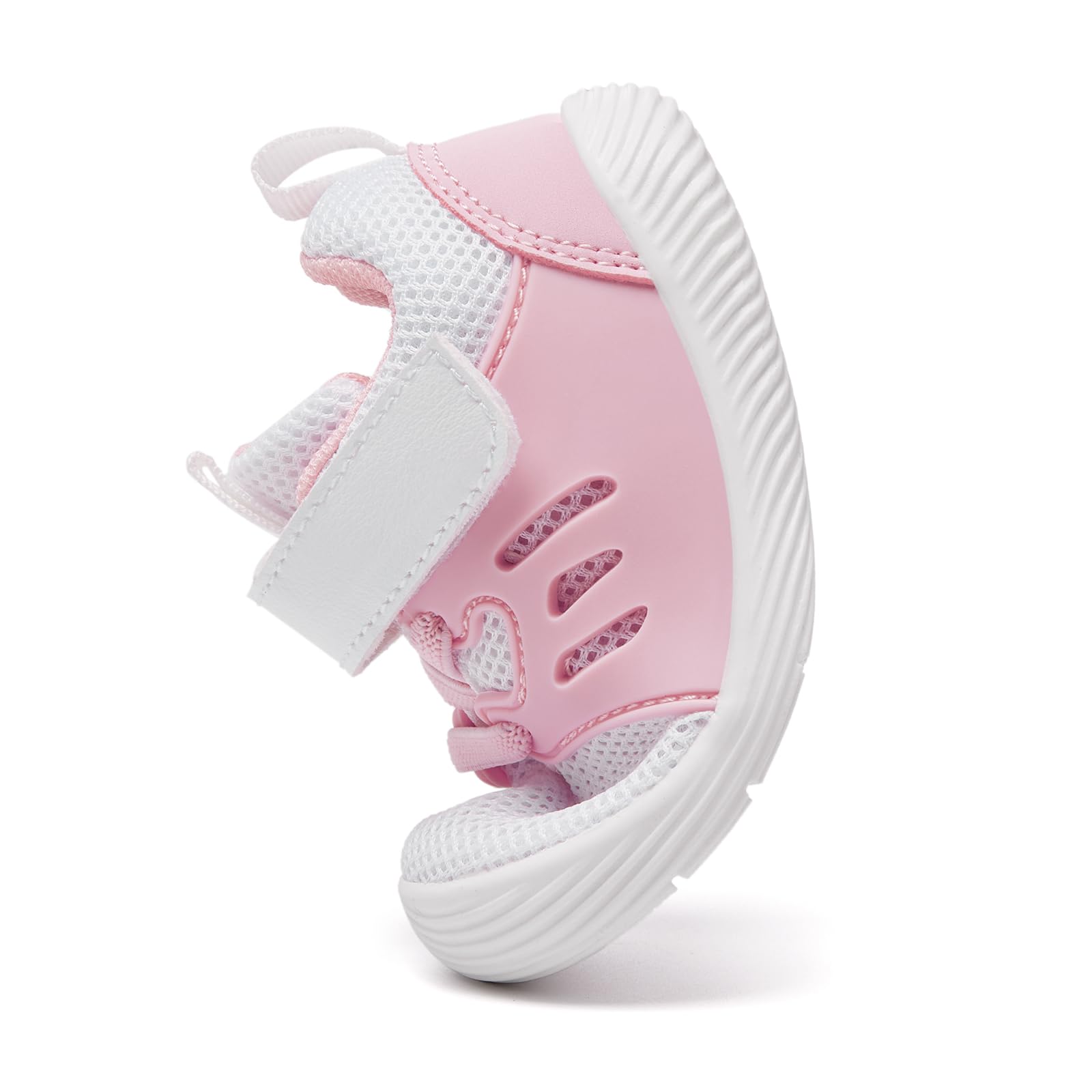 MORENDL Toddler Sneakers Baby Boys & Girls Barefoot Shoes Lightweight Breathable Walking Running Tennis Athletic Sport Shoes White Pink 6-9 Months