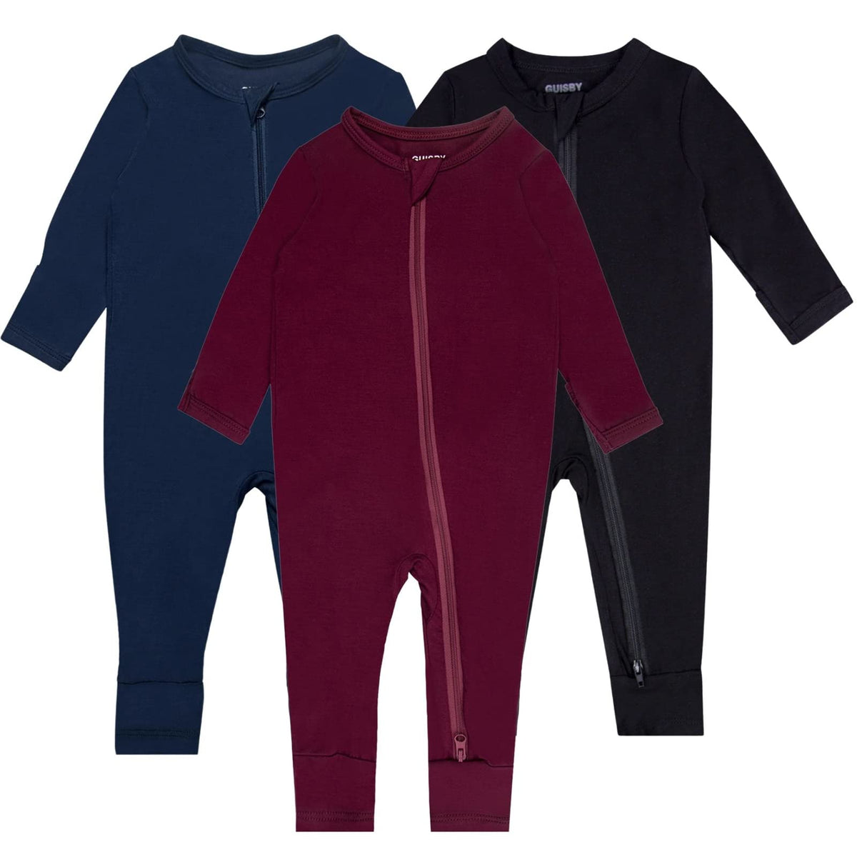 GUISBY Baby Rayon 2-Way Zip Footless Pajamas, 3-Pack, 12-18M
