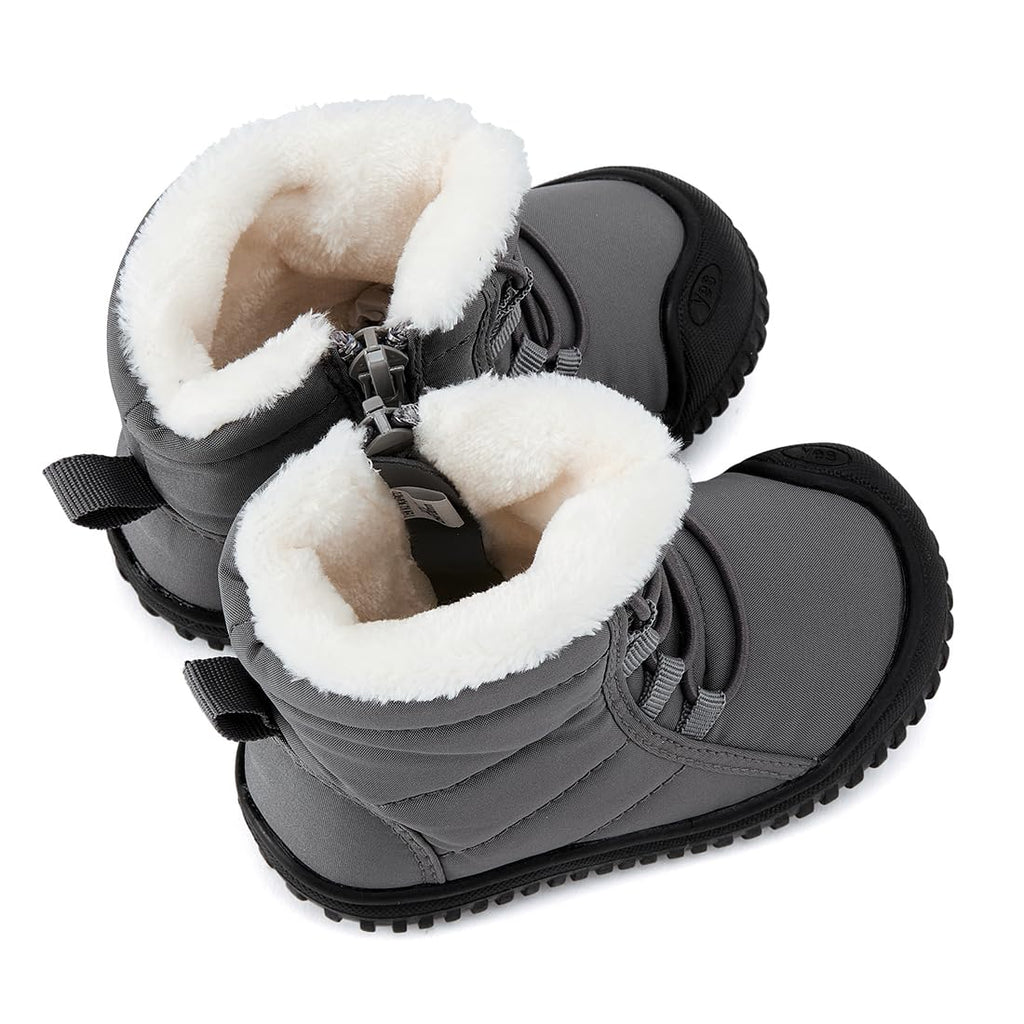BMCiTYBM Baby Snow Boots Boys Girls Winter Infant Shoes Non Slip 6 9 12 18 24 Months Faux Fur Grey Size 12-18 Months Toddler