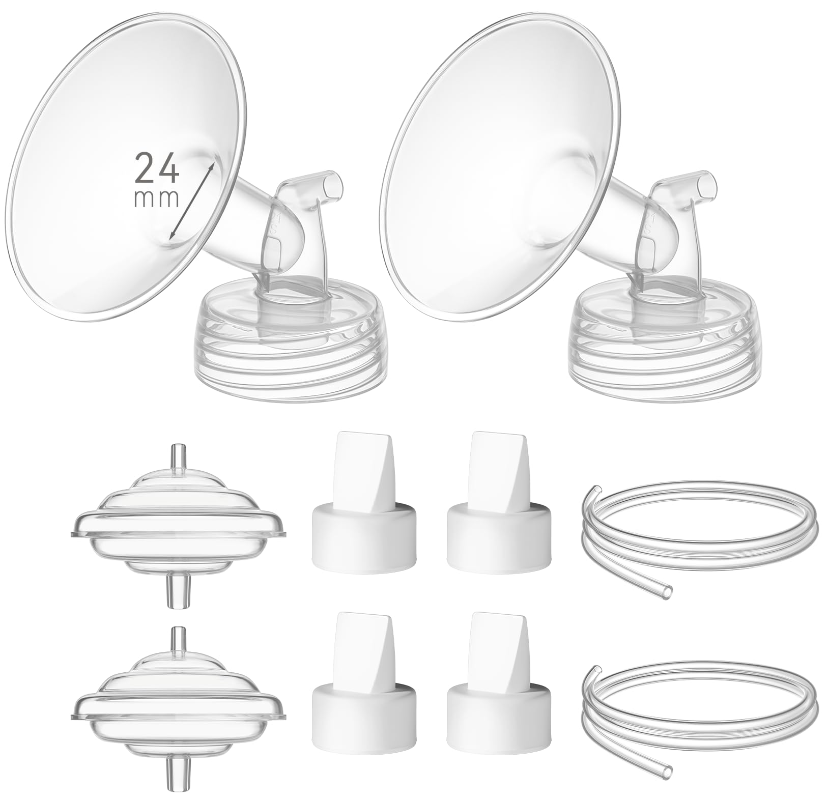 TOVVILD 24 mm Flange Set Compatible with Spectra/Motif Luna Wide-Mouth Bottles, Breast Pump Parts Includes Breast Shield Tubing Valve Backflow Protector, Not Original Spectra Accessories