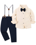 nilikastta Boys Outfits Gentleman Wedding Outfits Green Dress Shirt With Bowtie/Suspender Pants for School Play 18-24 Months