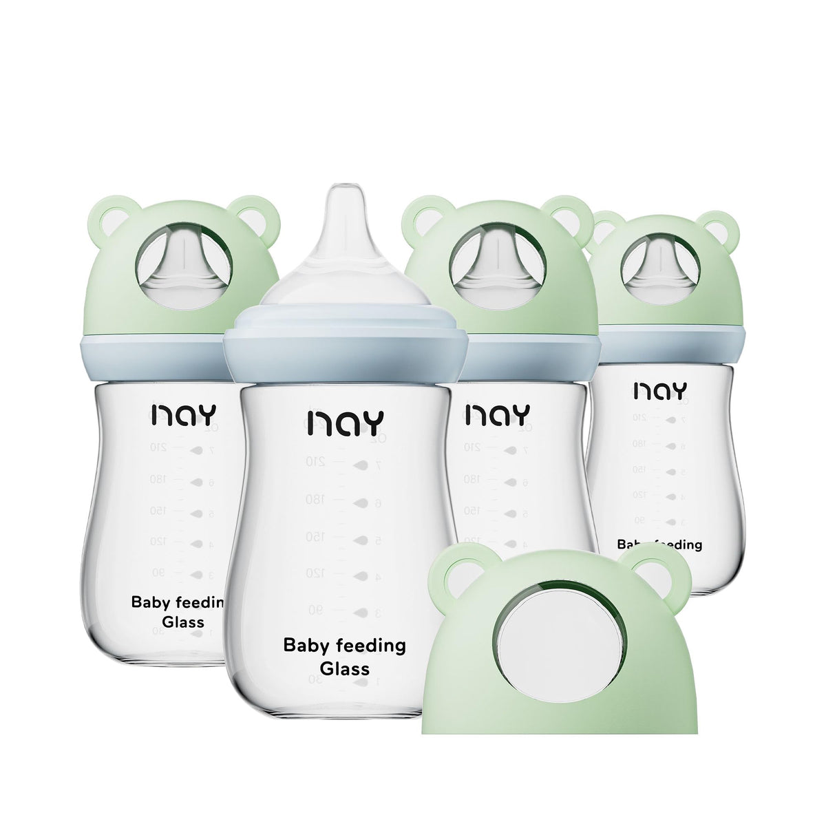 yanyoyo Natural Glass Baby Bottle for Breastfeeding Babies, 3oz Newborn Anti-Colic Baby Bottle with Slow Flow Nipples (SS), Clear, Wide Neck, 2 Pack, 0 Months+