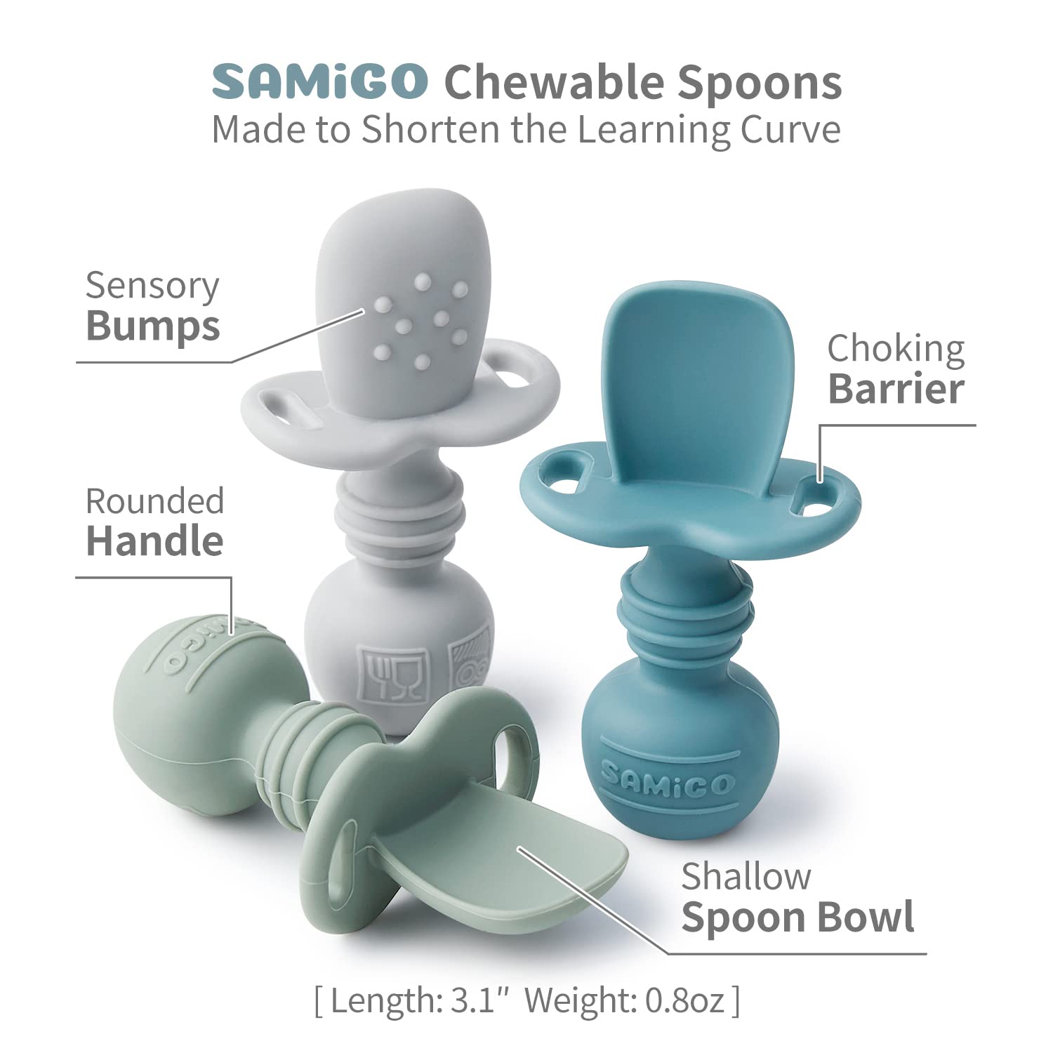 SAMiGO Silicone Baby Open Cup and Self Feeding Spoons Set, 6+ Months, 3 Pcs